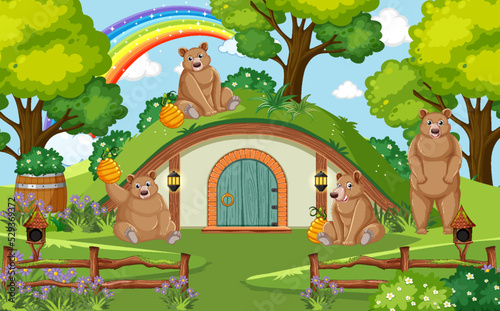 Bear family in the garden