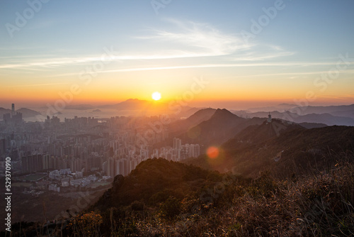 Beautiful sunset at Kowloon Peak (Fei Ngo Shan), Hong Kong photo