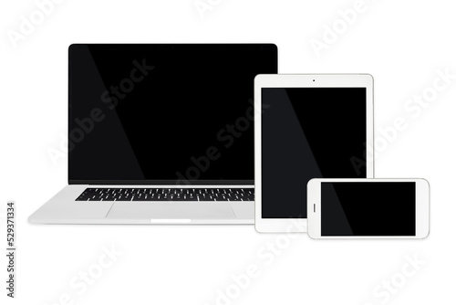 Set of isolated modern mobile technology devices template for responsive design presentation. PNG file with transparent background. photo