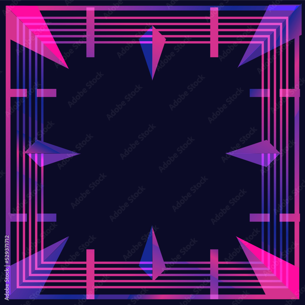 Lines Frame Template Border, Pink Glowing Border with Crystal Flat Artwork, Dark Purple Background