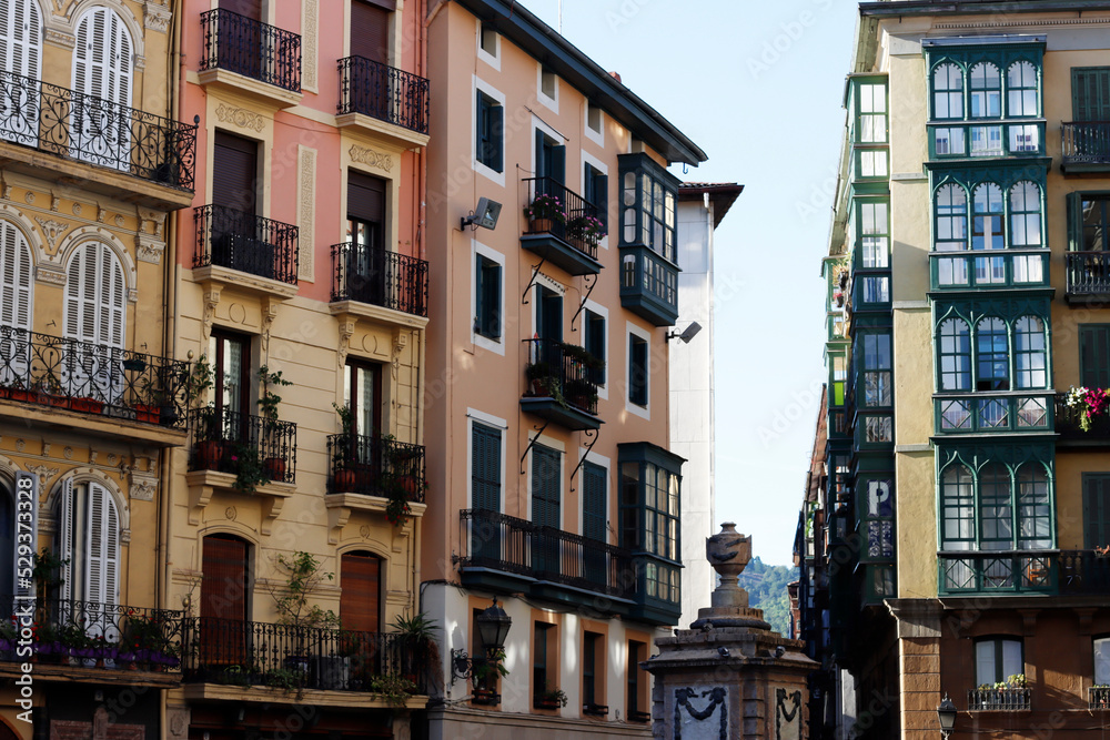 Classic apartment blocks in the old town of Bilbao, Spain