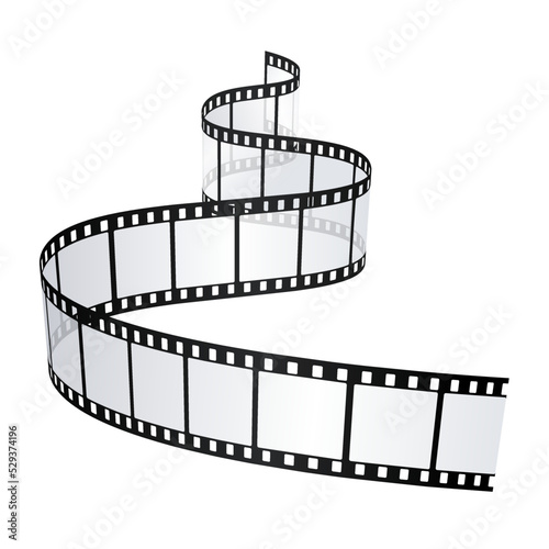 Piece of a curved film strip isolated on white. Realistic vector illustration
