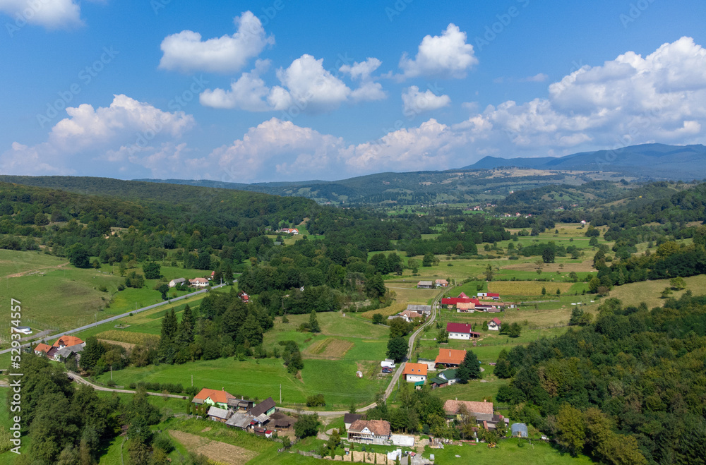 an aerial view of a rural area from Transylvania