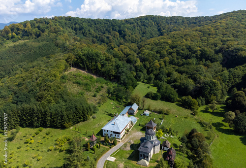 Aerial view of the Casva monastery in Mures county - Romania photo