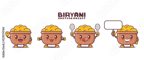 Biryani rice cartoon mascot with different expressions