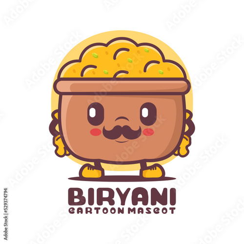 Biryani rice cartoon mascot. indian food vector illustration