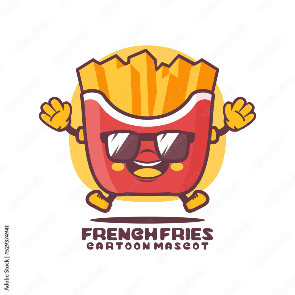 French fries cartoon mascot. fast food vector illustration