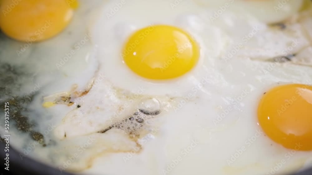 Closeup shot Cooking fried eggs in a Non-stick pan Closeup shot Cooking fried eggs in a Non-stick pan