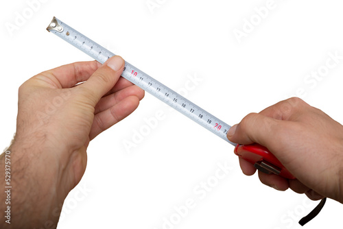 hand holding tape measure, Top view