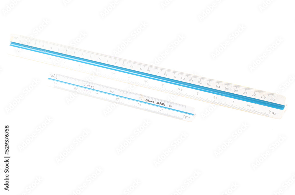 A aluminum ruler shaped triangle.