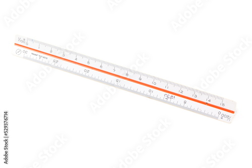 A aluminum ruler shaped triangle.