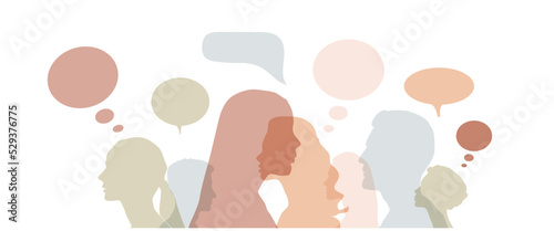 Man and woman head silhouettes with colorful speech bubbles
