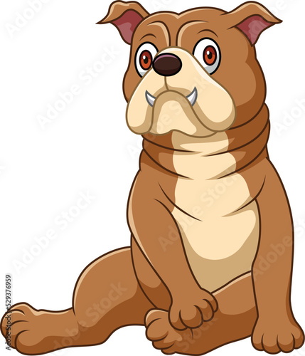 Cartoon bulldog sitting on white background