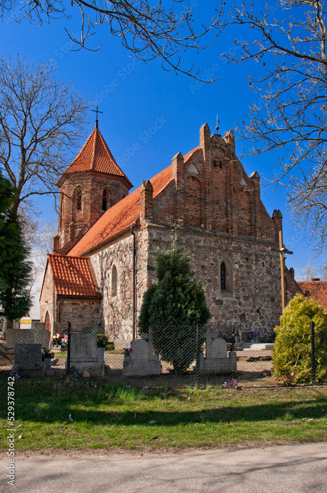 Gothic church of Saint Andrew in Brudzawy, village in Kuyavia-Pomerania voivodeship, Poland.