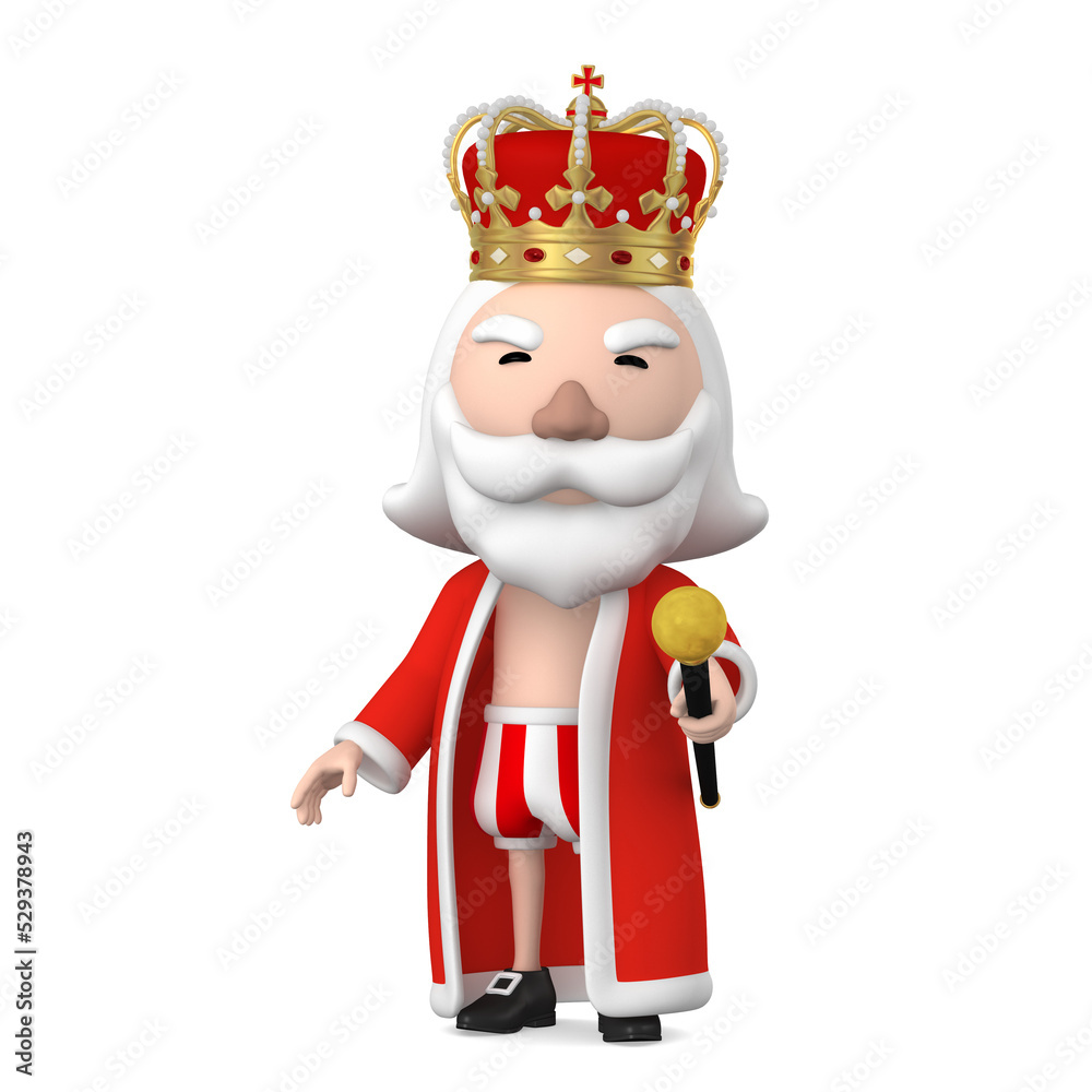Old naked King wearing crown stand on with Cane, 3D Illustration Old naked King wearing crown stand on with Cane, 3D Illustration