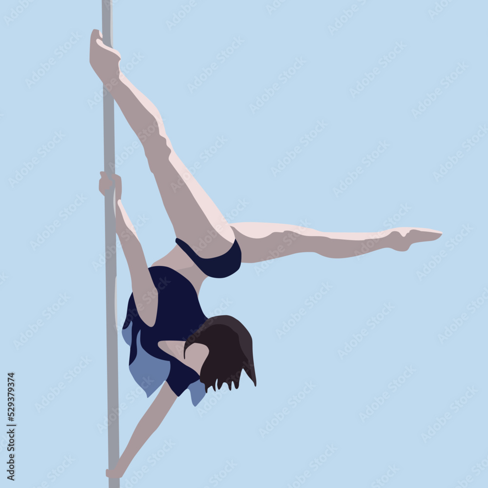Sports girl on the pylon. Pole dance pose. Flat illustration in vector. Sports girl on the pylon. Pole dance pose. Flat illustration in vector.