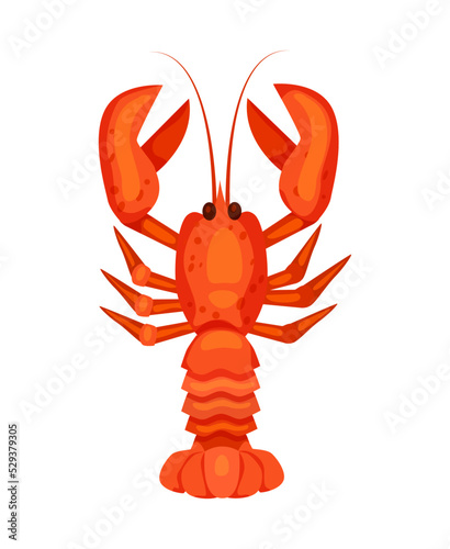Lobster icon in cartoon style. Natural fresh seafood, restaurant menu element, healthy food vector illustration isolated on white background.