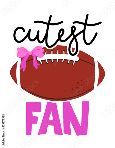 Cutest fan - baby boy football outfit. Cute hand drawn nursery football badge with handwritten lettering. Good for toddler clothes, sports team fun uniforms.
