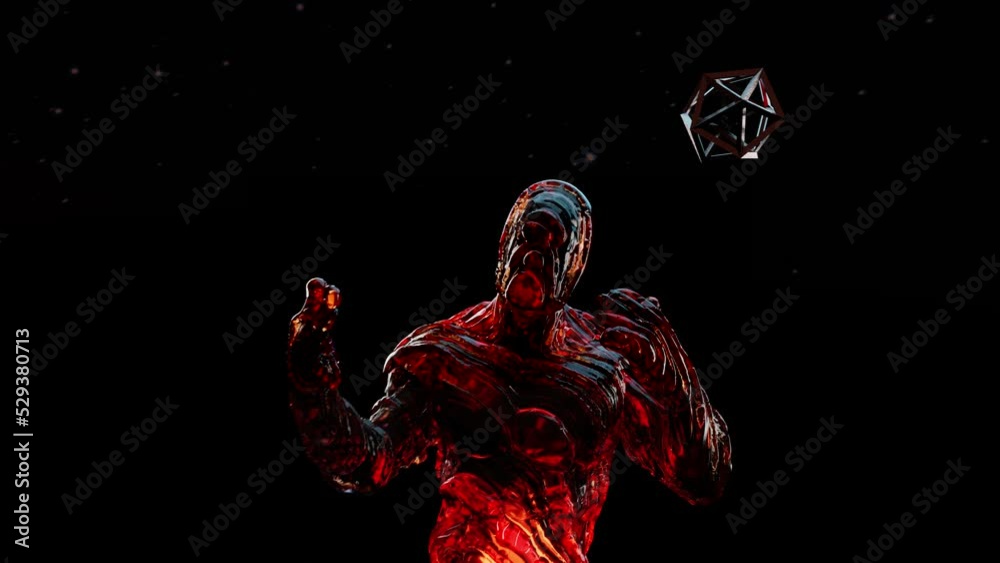 A fantastic cosmic being with an unstable transparent body, creates geometry in space. Cosmic deity, a person of the future or a character from another reality , Computer visualization, 3d rendering