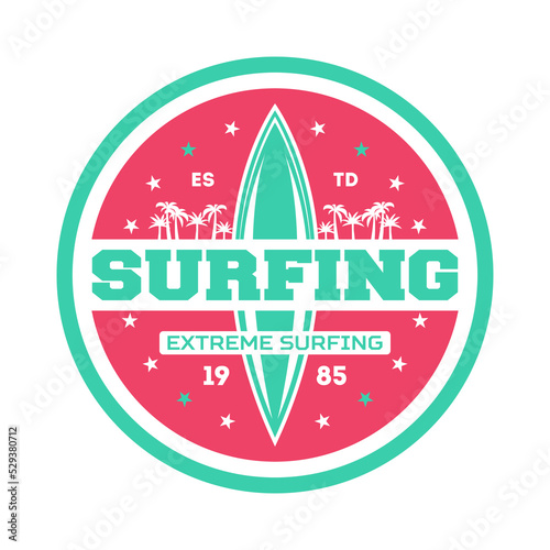 Tropical sea surfing vintage isolated label. Windsurfing society badge, sport center sign, sea activity vector illustration.