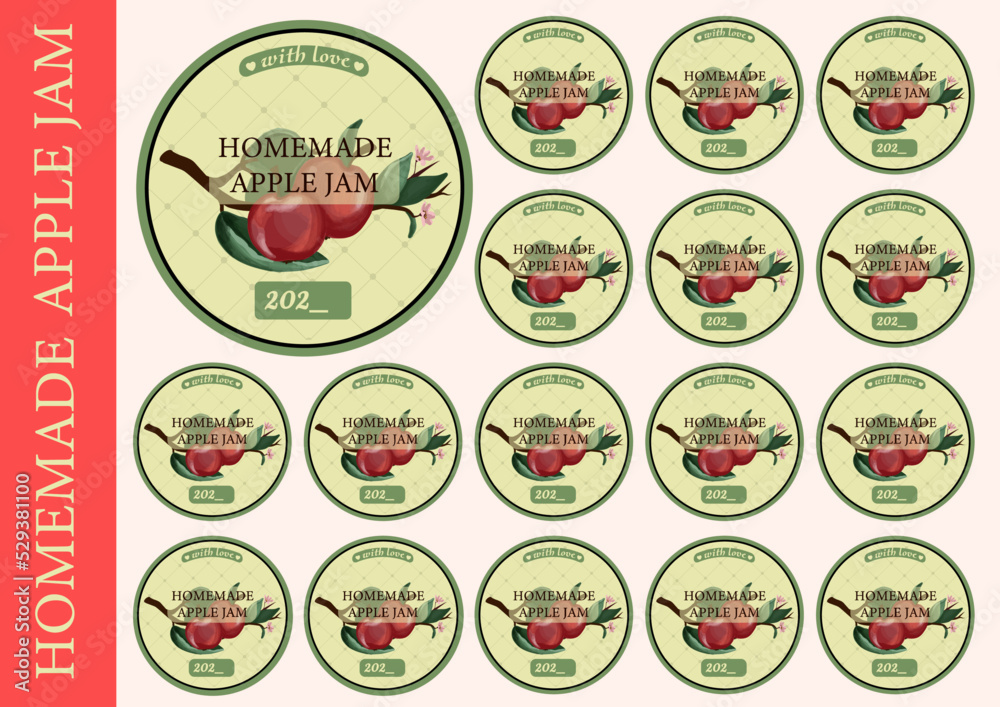 Label for homemade jam. Apple jam packaging. vector apple.