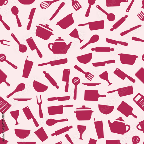 pink kitchen utensils icon seamless pattern background