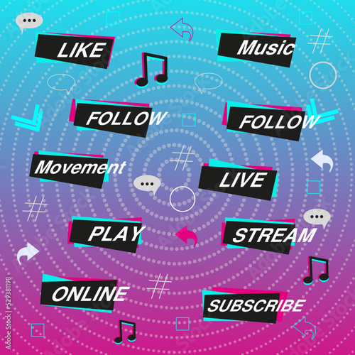 Black - blue - pink sticker on white background.