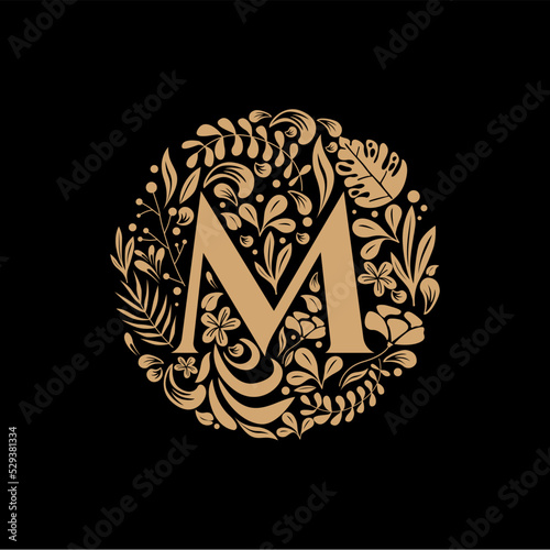 Elegant Luxury Letter M Circle Floral Flowers