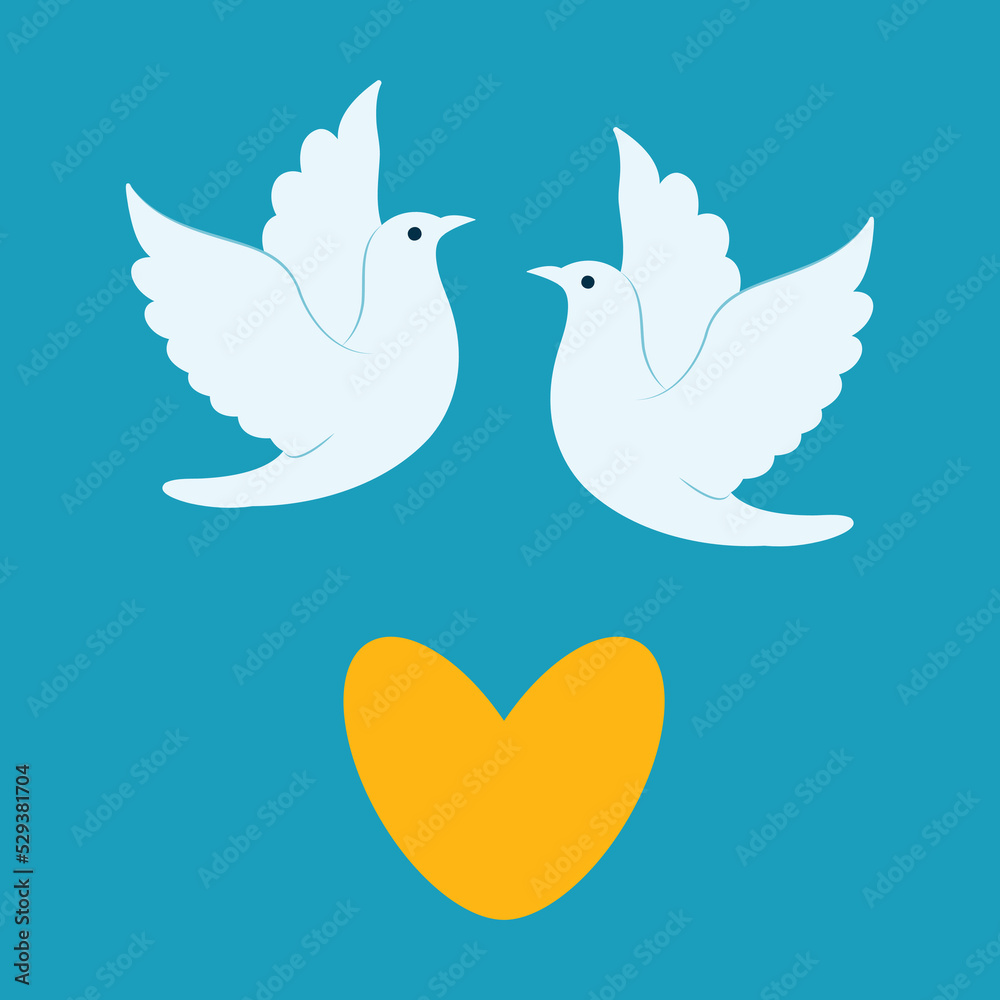 couple dove of peace and yellow heart couple dove of peace and yellow heart