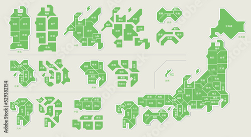 日本地図　都道府県　県名　シンプル　イラスト