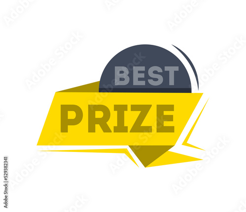 Best prize ribbon banner isolated on white background. Champion award label, victory sticker, winner trophy decorative design element vector illustration.