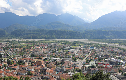 top view of the bridge over the river BUT of the city of TOLMEZZO in the province of Udine Italy