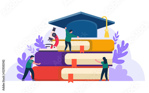 The little ones are studying on many learning resources such as books, globes, microscopes. They are all symbols of school learning. Therefore, education provides good opportunities.