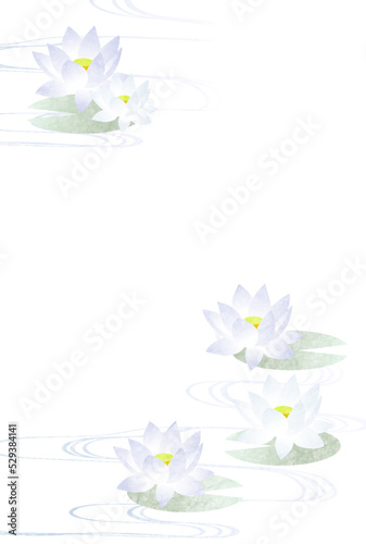 水彩風ハスと流水のポストカード枠線無しタテ