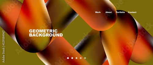 Glassmorphism landing page background template. Colorful glass shapes with metallic effect abstract composition for wallpaper, banner, background
