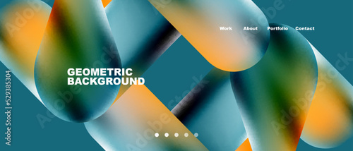 Glassmorphism landing page background template. Colorful glass shapes with metallic effect abstract composition for wallpaper, banner, background