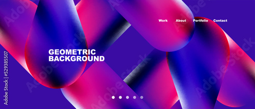 Glassmorphism landing page background template. Colorful glass shapes with metallic effect abstract composition for wallpaper, banner, background