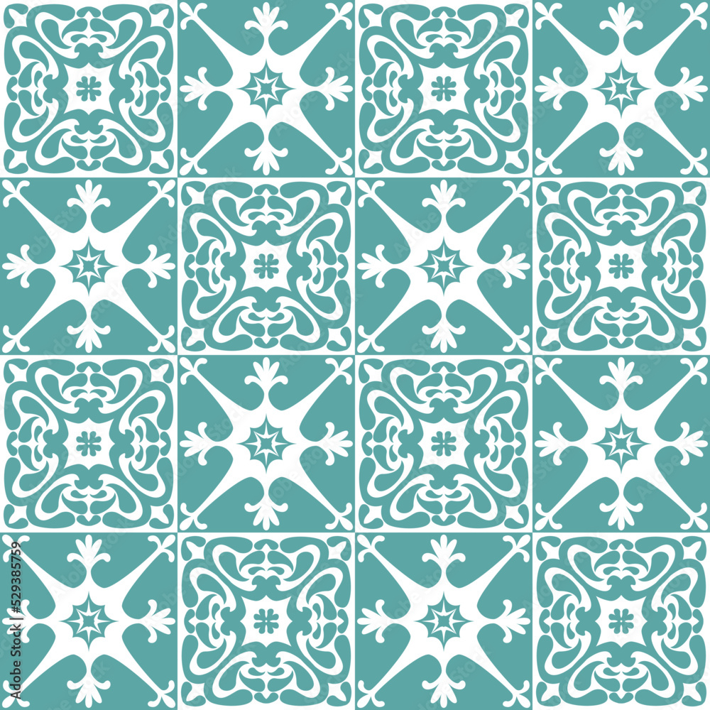 Azulejo seamless pattern ceramic tile design element for kitchen backsplash, vector illustration