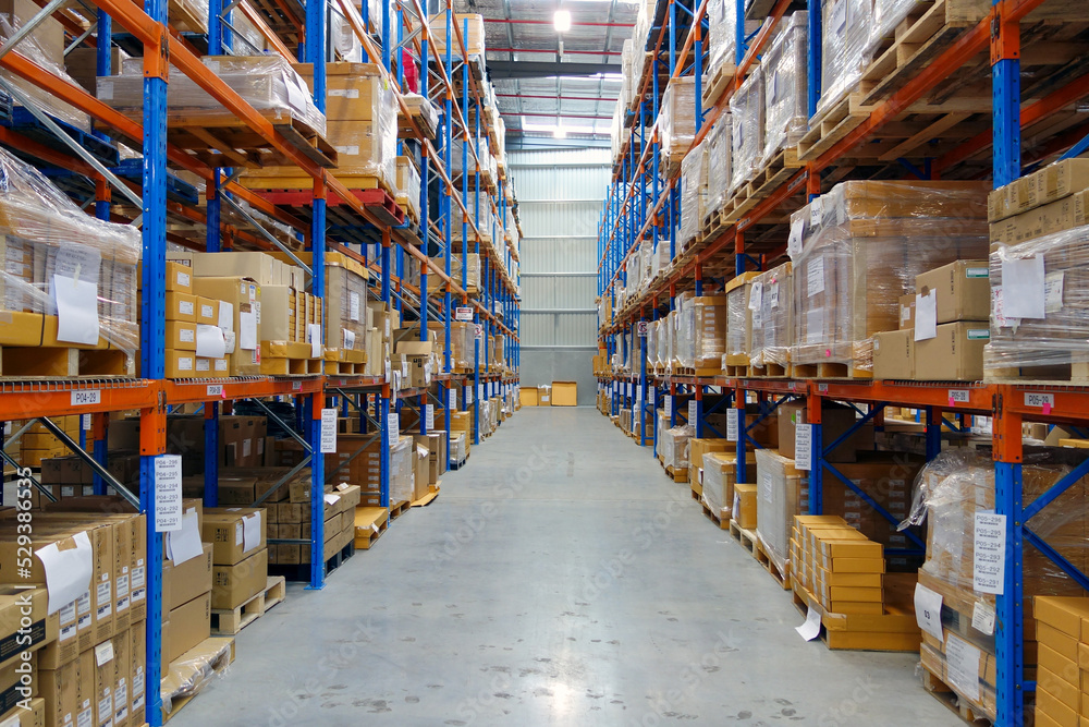 Interior of logistics warehouse