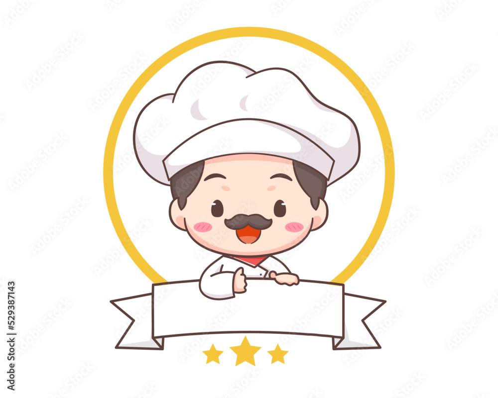 Cute chef logo mascot cartoon character. People Food Icon Concept Isolated on white. Cute chef logo mascot cartoon character. People Food Icon Concept Isolated on white.