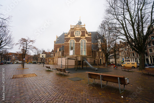 Photography Noordermarkt , Noorderkerk near Damrak street during winter cloudy day : Amsterd