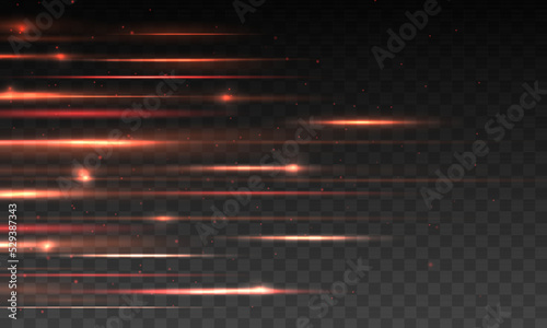 Magic of moving fast speed police lines. Red and blue glowing neon lights line. Particle motion effect. Abstract fire flare trace lens flares. Luminous stripes on a transparent background. Vector