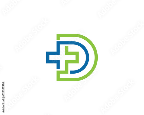 Letter D Cross Plus Logo Concept sign icon symbol Design. Medical, Health Care Logotype. Vector illustration template