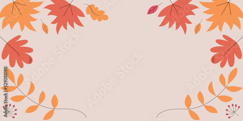 Thanksgiving poster. Hand drawn flat colored autumn leaves. Sketch, design elements. Vector cartoon illustration.
