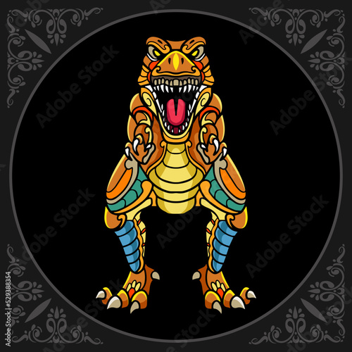 Colorful Tyrannosaurus rex zentangle arts isolated on black background