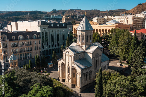 Aerial view of Kashueti St. George Church in Tbilisi photo