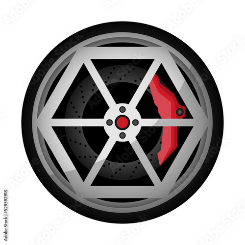 Car titanium rim icon. Consumables for car, auto service concept, wheel vehicle isolated on white background vector illustration.