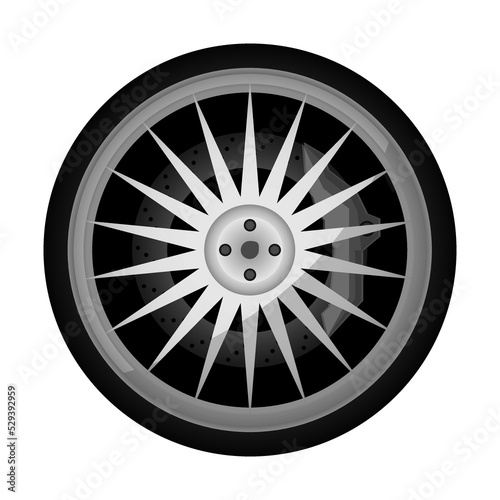 Sport car titanium rim icon. Consumables for car, auto service concept, wheel vehicle isolated on white background vector illustration.