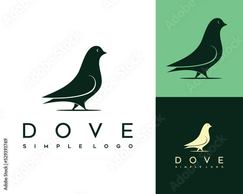 Dove silhouette. Vector illustration of a black standing dove icon logo on a white background.