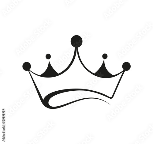 Queens or kings crown icon. Isolated black corona logotype 